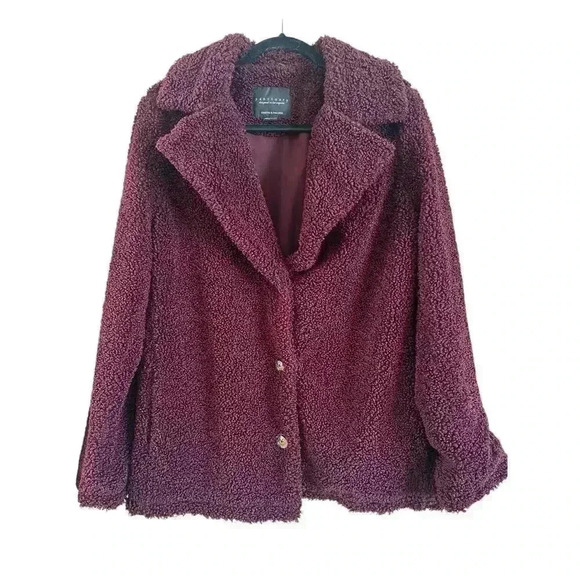 Sanctuary Womens Collared Button Up Teddy Coat Pockets Burgundy Size Large - Picture 1 of 6